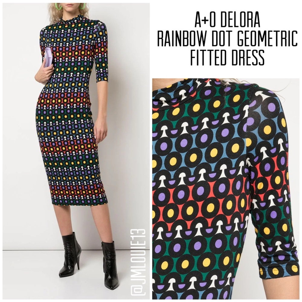 🎀SOLD🎀Alice + Olivia Delora Rainbow Dot Geometric Print Fitted Dress